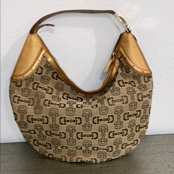❤️Vintage Gucci Brown and Bronze Horse Bit Print Hobo Bag - Picture 1 of 8